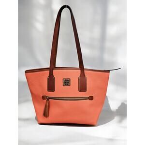 Dooney & Bourke Pebbled Leather Zip Top Tote Coral Brown